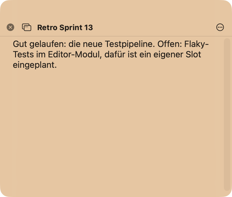 Eine kurze, orange gefärbte NoteBay-Notiz als eigenes kleines Fenster