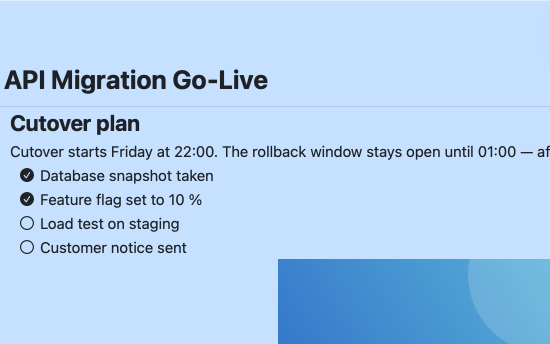 The NoteBay editor with a heading, a paragraph and a checklist