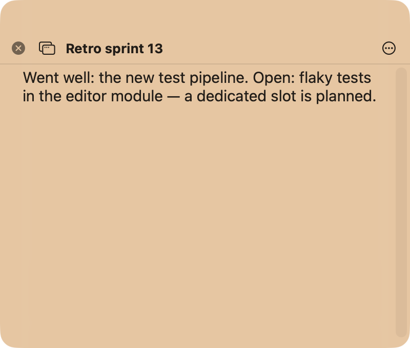A short NoteBay note as its own small window